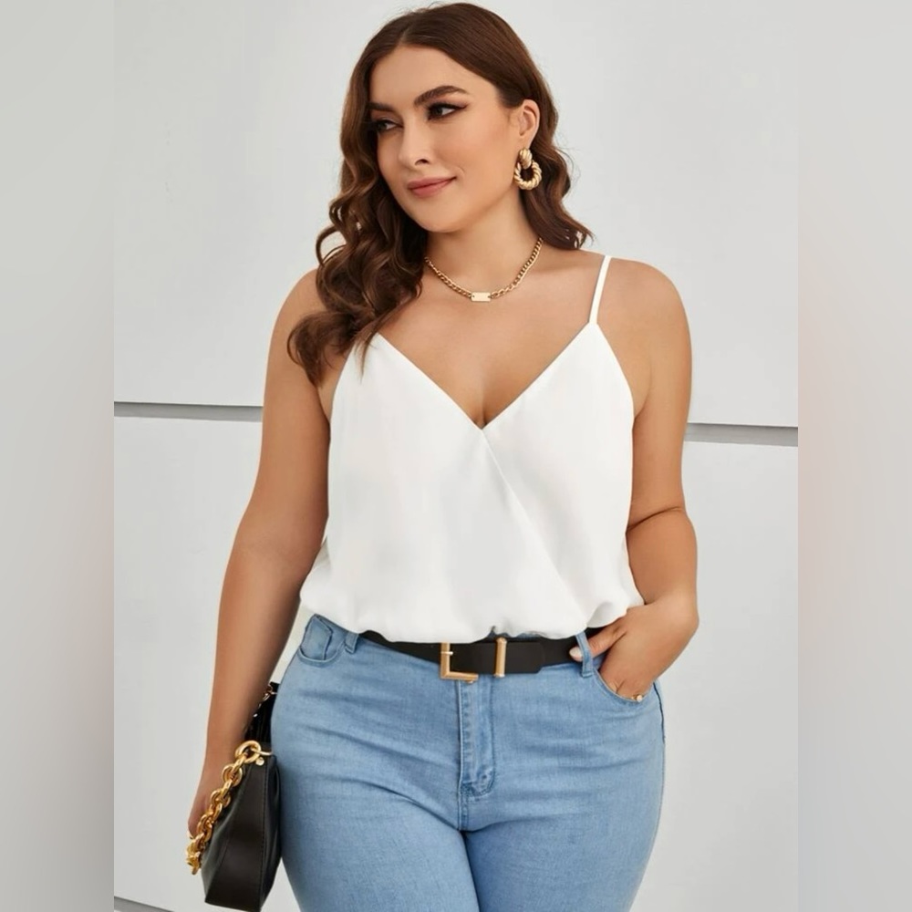 Emery Rose Plus Overlap Collar Wrap Front Cami Bodysuit 2XL (SHEIN)